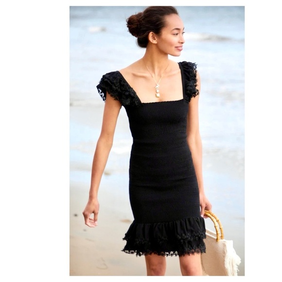 PEIXOTO Belle Crochet Ruched Smocked Lace Flutter Sleeve BodyCon Mini Dress NEW - Picture 7 of 14